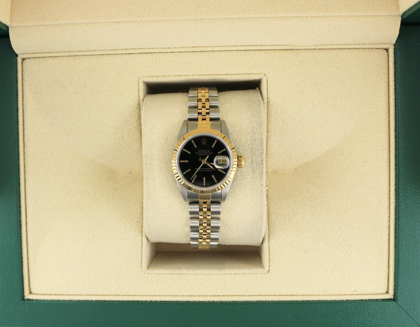 1990 Rolex Ladies Datejust 69173 Black Dial TT 18kt Jubilee No Papers 26mm
