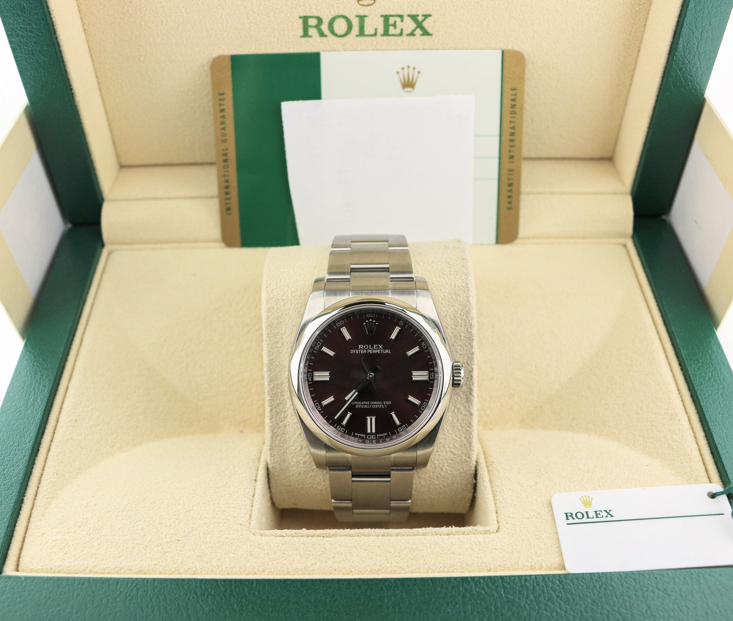 2017 Rolex Oyster Perpetual 116000 Red Grape Dial SS Oyster With Papers 36mm