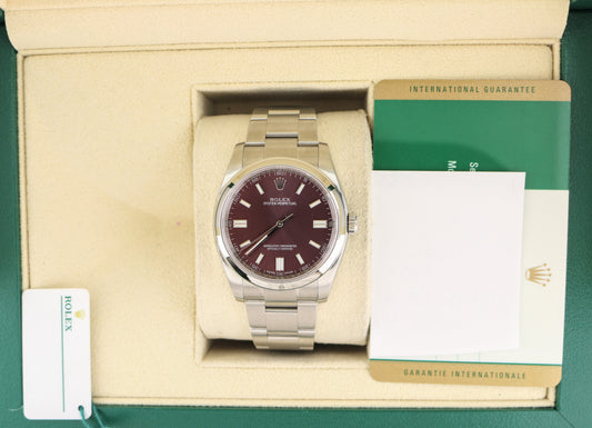 2017 Rolex Oyster Perpetual 116000 Red Grape Dial SS Oyster With Papers 36mm