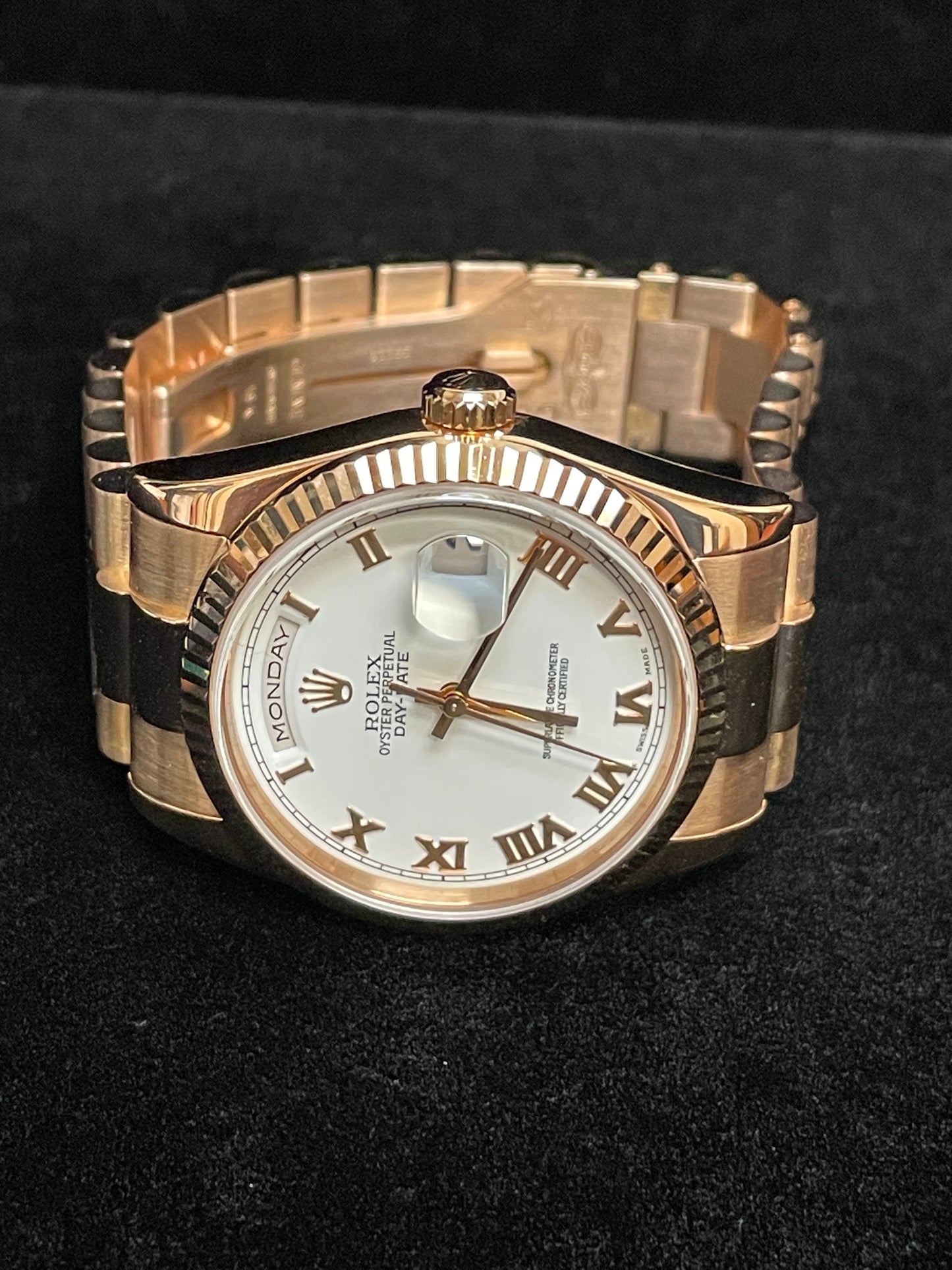 2002 Rolex Day-Date 118235 White Roman Dial 18kt President Rose W/Papers 36mm