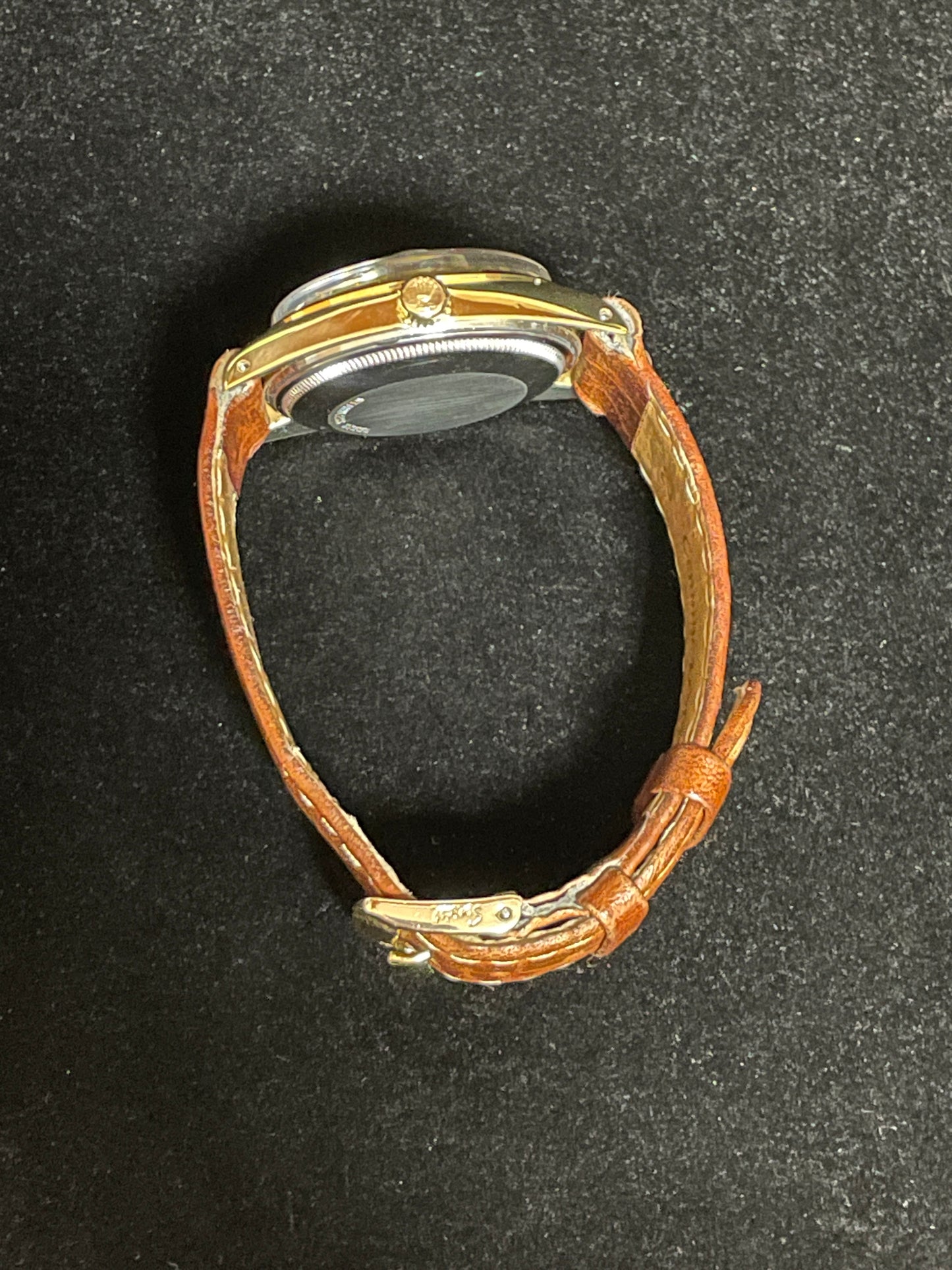 1984 Rolex Date 15505 Champagne Stick Gold Shell Brown Leather Strap 34mm