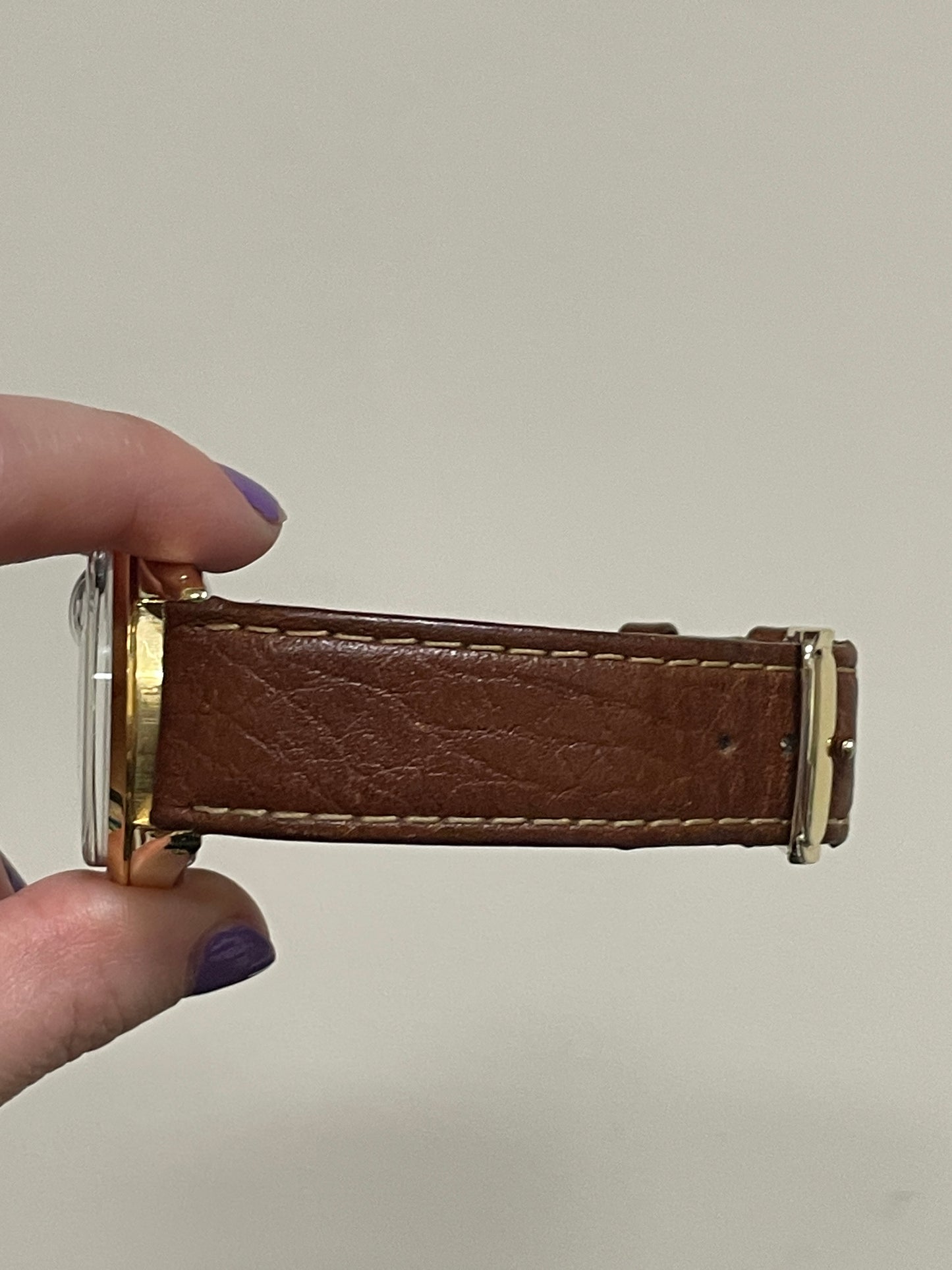 1984 Rolex Date 15505 Champagne Stick Gold Shell Brown Leather Strap 34mm