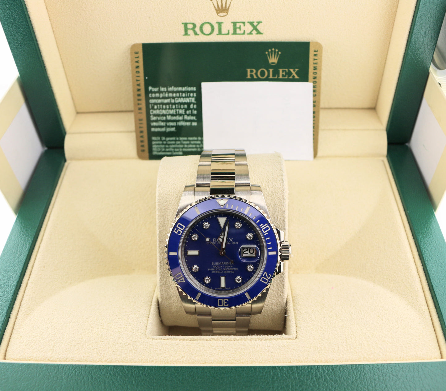 2010 Rolex Submariner 116619 Serti Blue Diamond Dial 18k Oyster With Papers 40mm