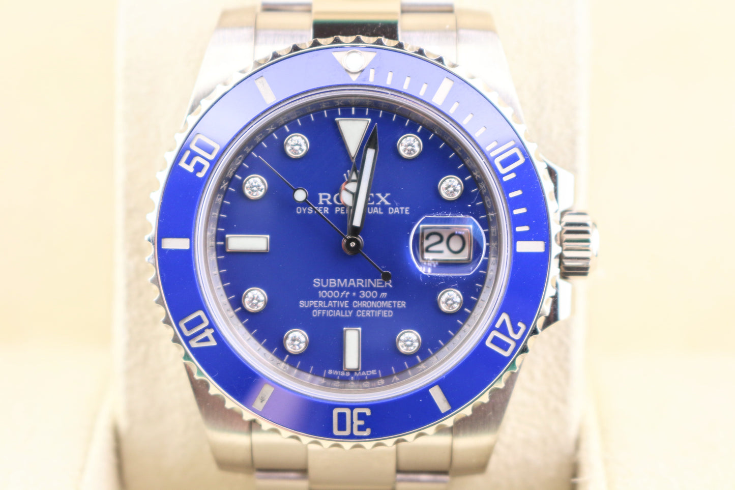 2010 Rolex Submariner 116619 Serti Blue Diamond Dial 18k Oyster With Papers 40mm
