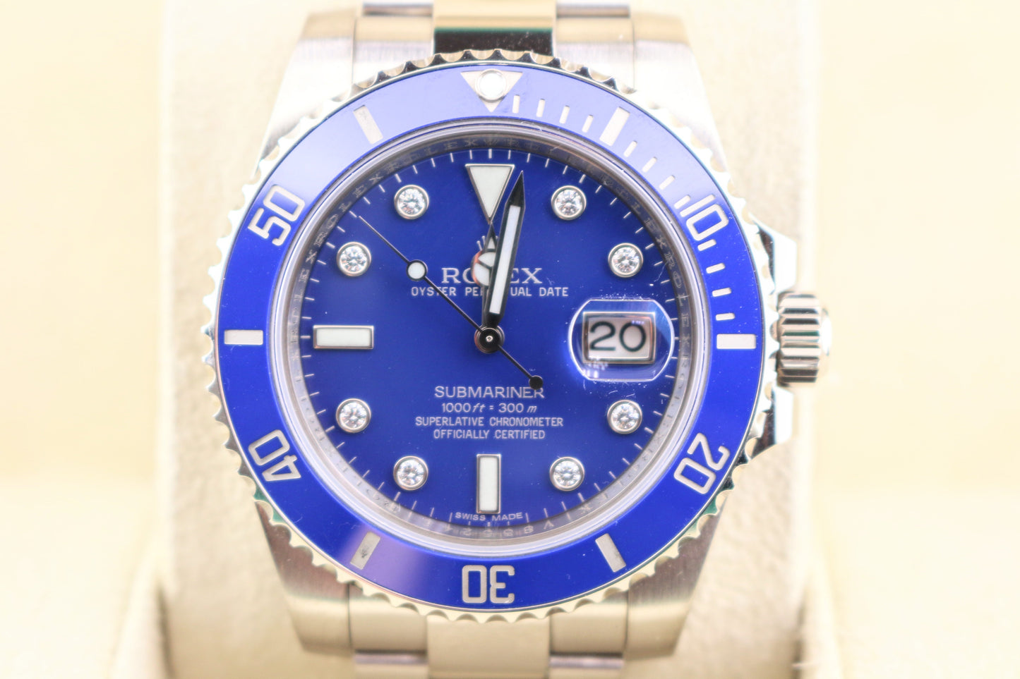 2010 Rolex Submariner 116619 Serti Blue Diamond Dial 18k Oyster With Papers 40mm