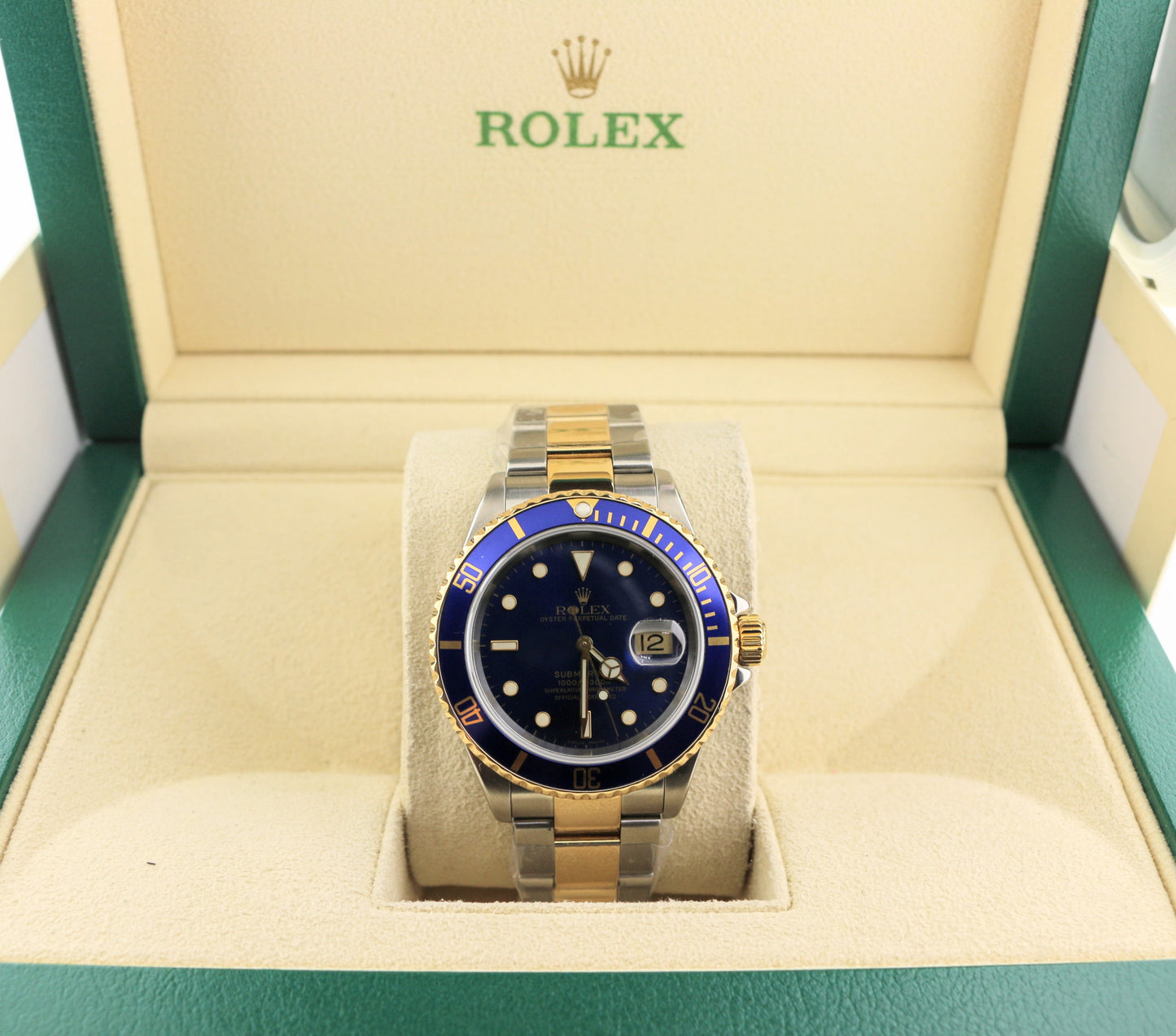 2000 Rolex Submariner 16613 Blue Dial TT Oyster Gold Thru Buckle No Papers 40mm