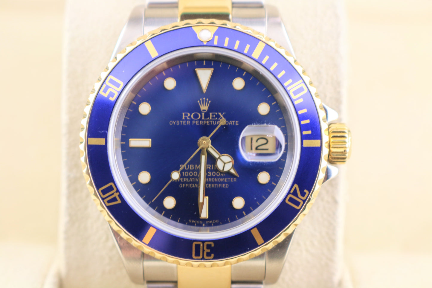 2000 Rolex Submariner 16613 Blue Dial TT Oyster Gold Thru Buckle No Papers 40mm