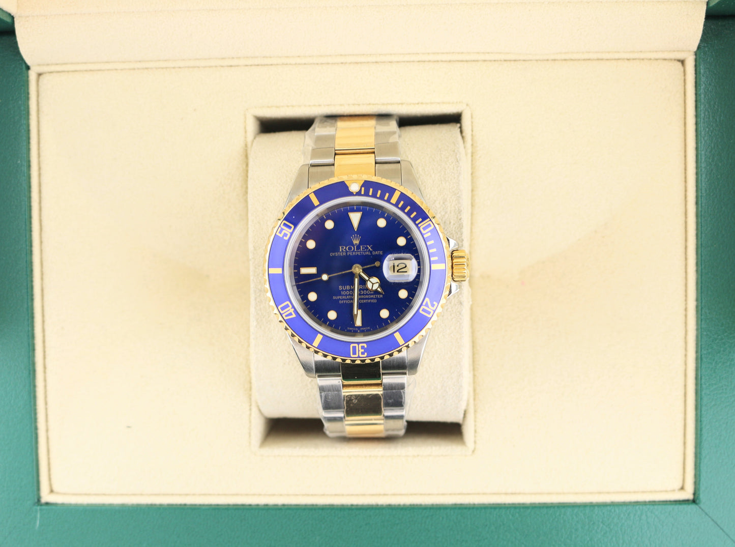 2000 Rolex Submariner 16613 Blue Dial TT Oyster Gold Thru Buckle No Papers 40mm