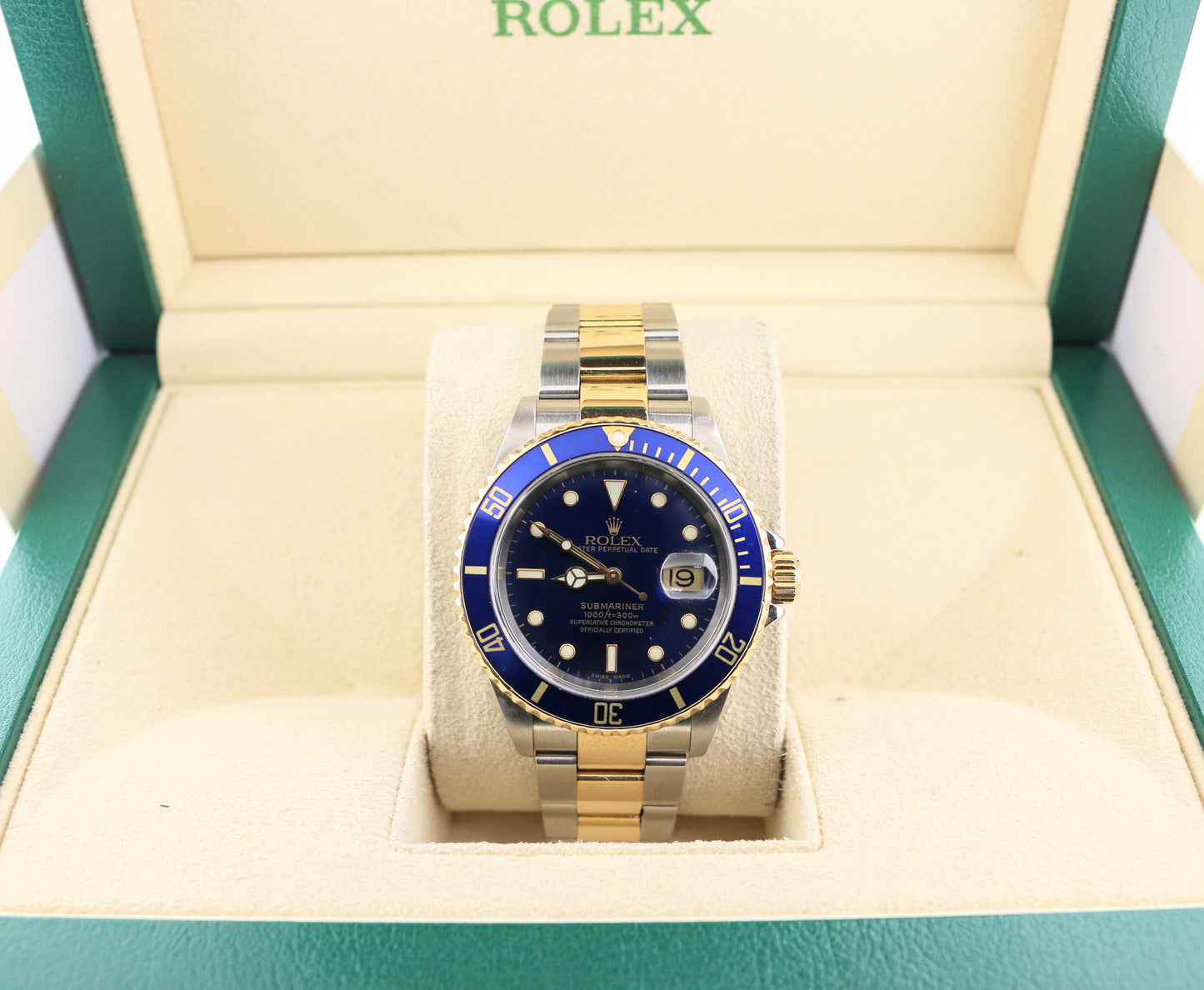 2004 Rolex Submariner 16613 Blue Dial TT No Holes SEL Gold Oyster No Papers 40mm