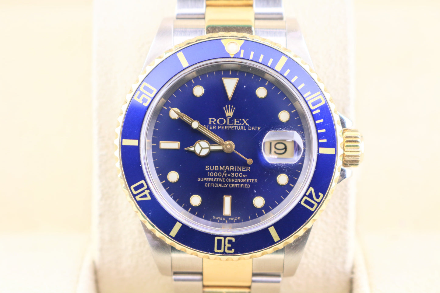 2004 Rolex Submariner 16613 Blue Dial TT No Holes SEL Gold Oyster No Papers 40mm