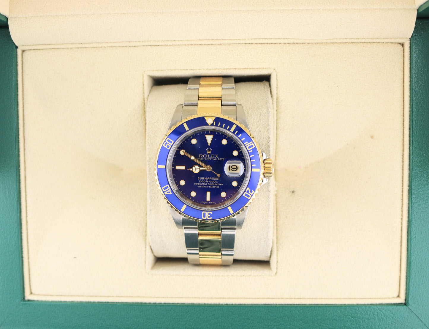 2004 Rolex Submariner 16613 Blue Dial TT No Holes SEL Gold Oyster No Papers 40mm