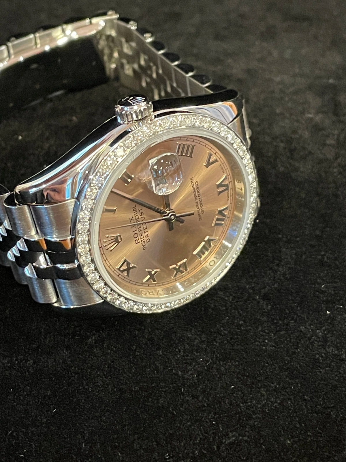 2007 Rolex Datejust 116234 Pink Roman Dial Diamond Bezel SS Jubilee 36mm