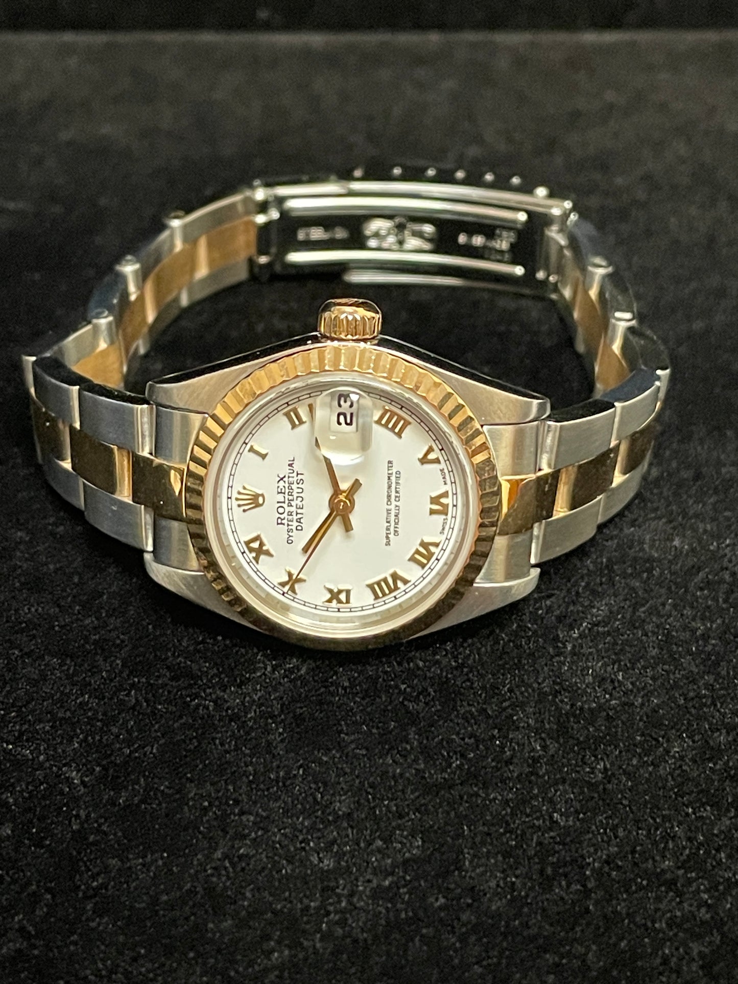 2000 Rolex Ladies Datejust 79173 White Roman Dial TT 18kt Oyster No Papers 26mm