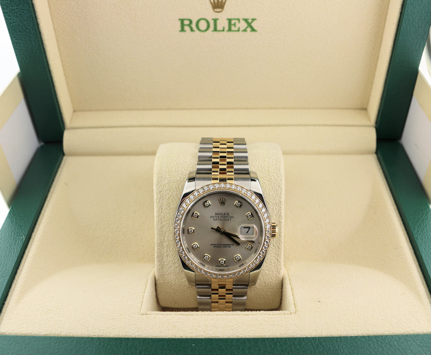 2017 Rolex Datejust 116243 Silver Diamond Dial and Bezel TT 18kt Jubilee 36mm