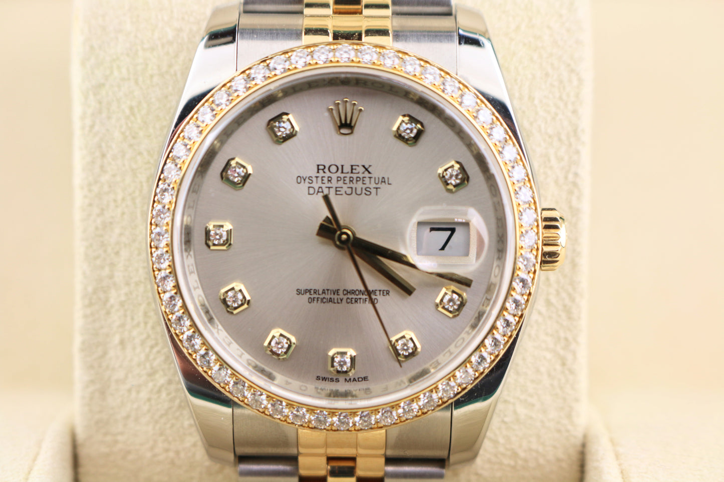 2017 Rolex Datejust 116243 Silver Diamond Dial and Bezel TT 18kt Jubilee 36mm