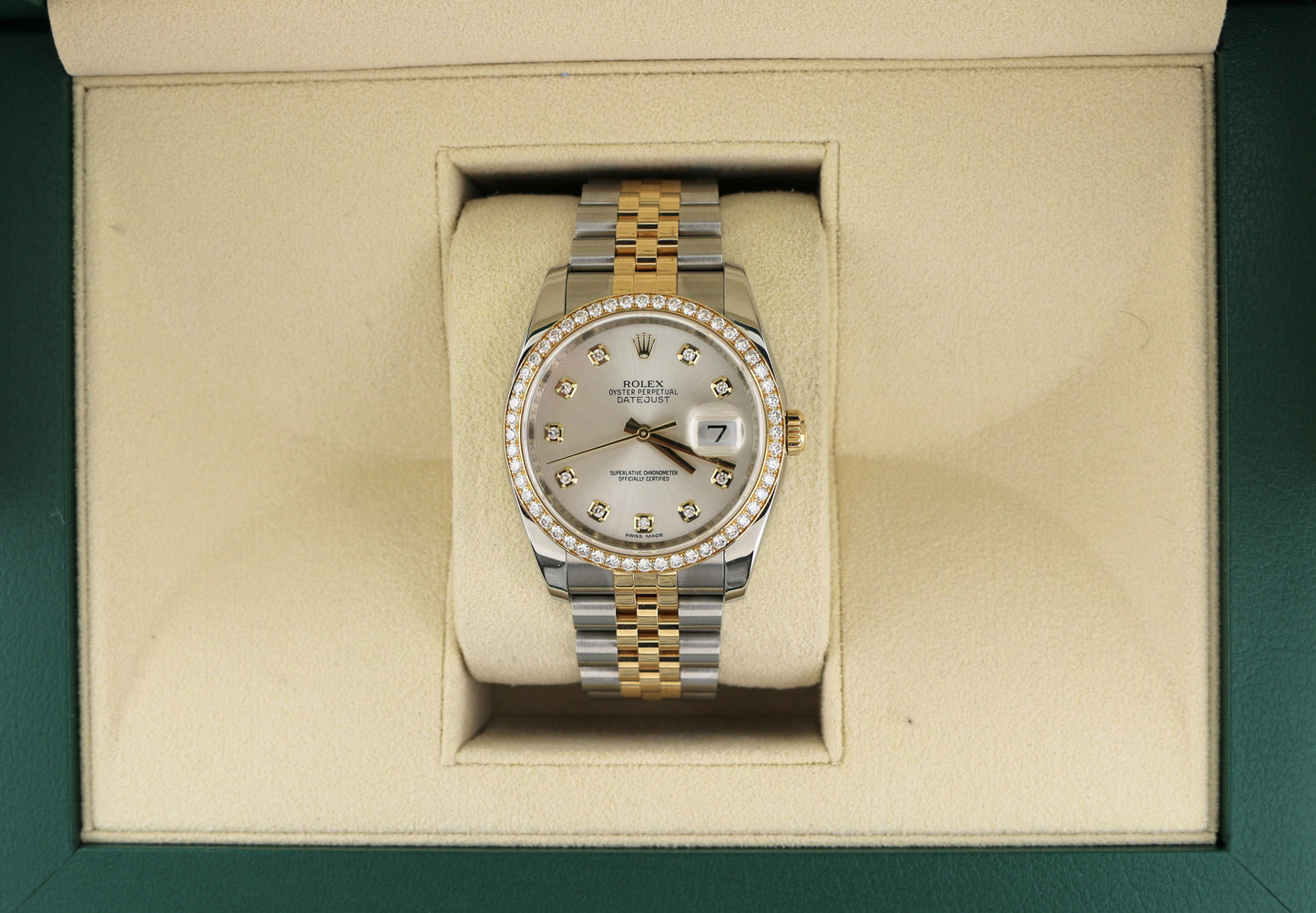 2017 Rolex Datejust 116243 Silver Diamond Dial and Bezel TT 18kt Jubilee 36mm