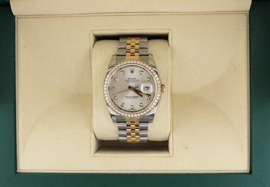 2017 Rolex Datejust 116243 Silver Diamond Dial and Bezel TT 18kt Jubilee 36mm