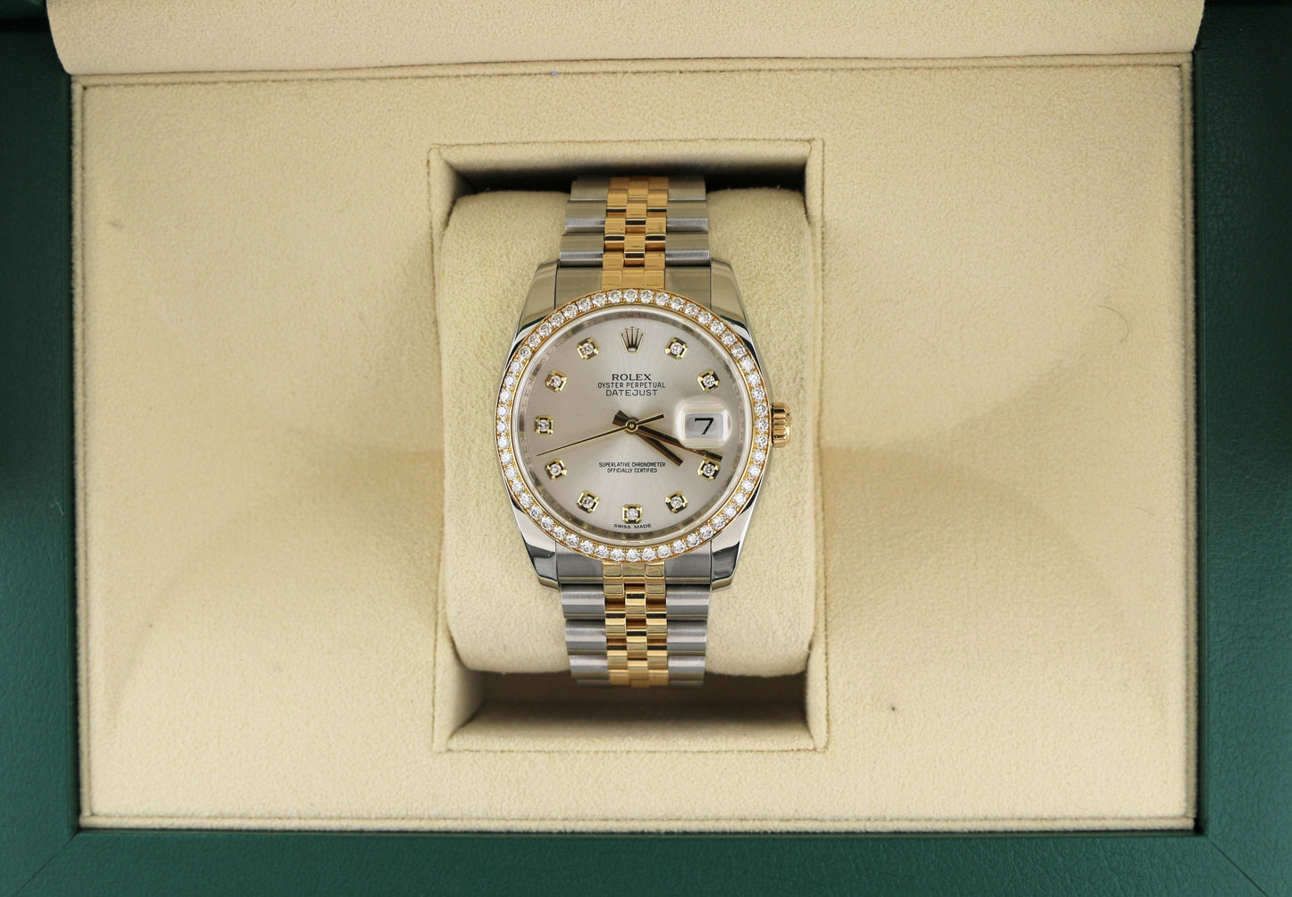 2017 Rolex Datejust 116243 Silver Diamond Dial and Bezel TT 18kt Jubilee 36mm