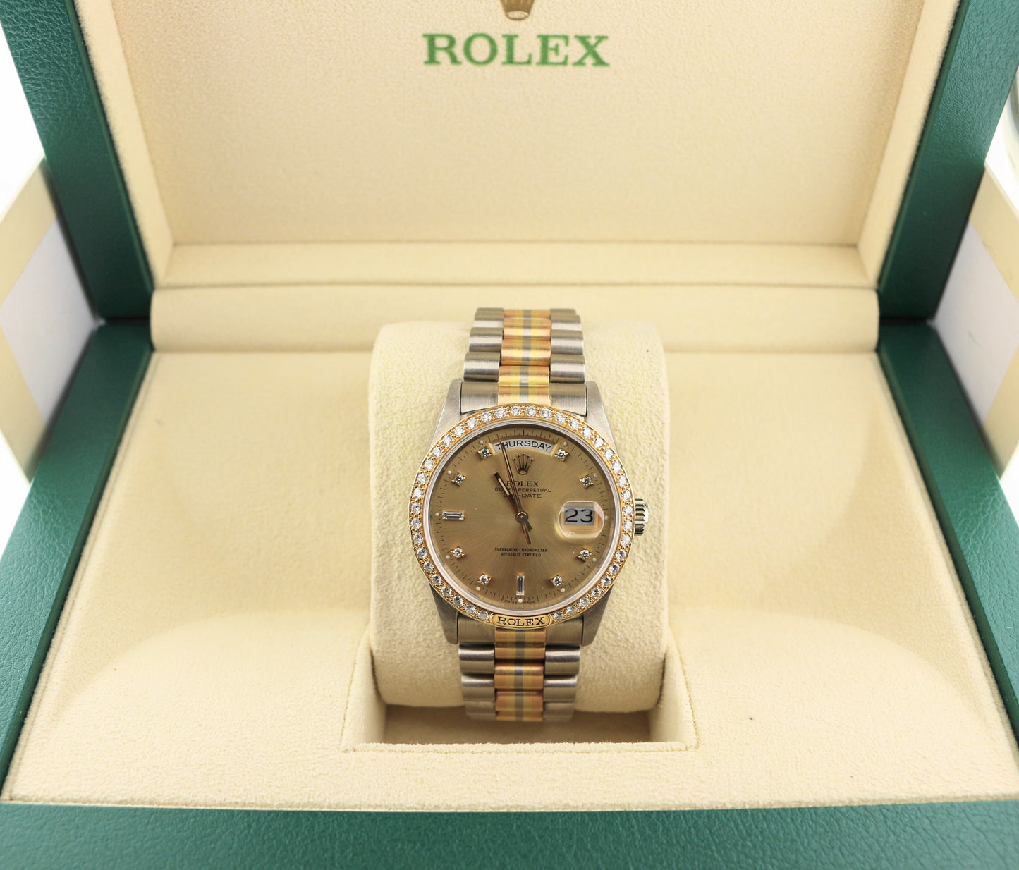 Rolex Day-Date Tridor 18349 Champagne Diamond Dial and Bezel President 18kt 36mm