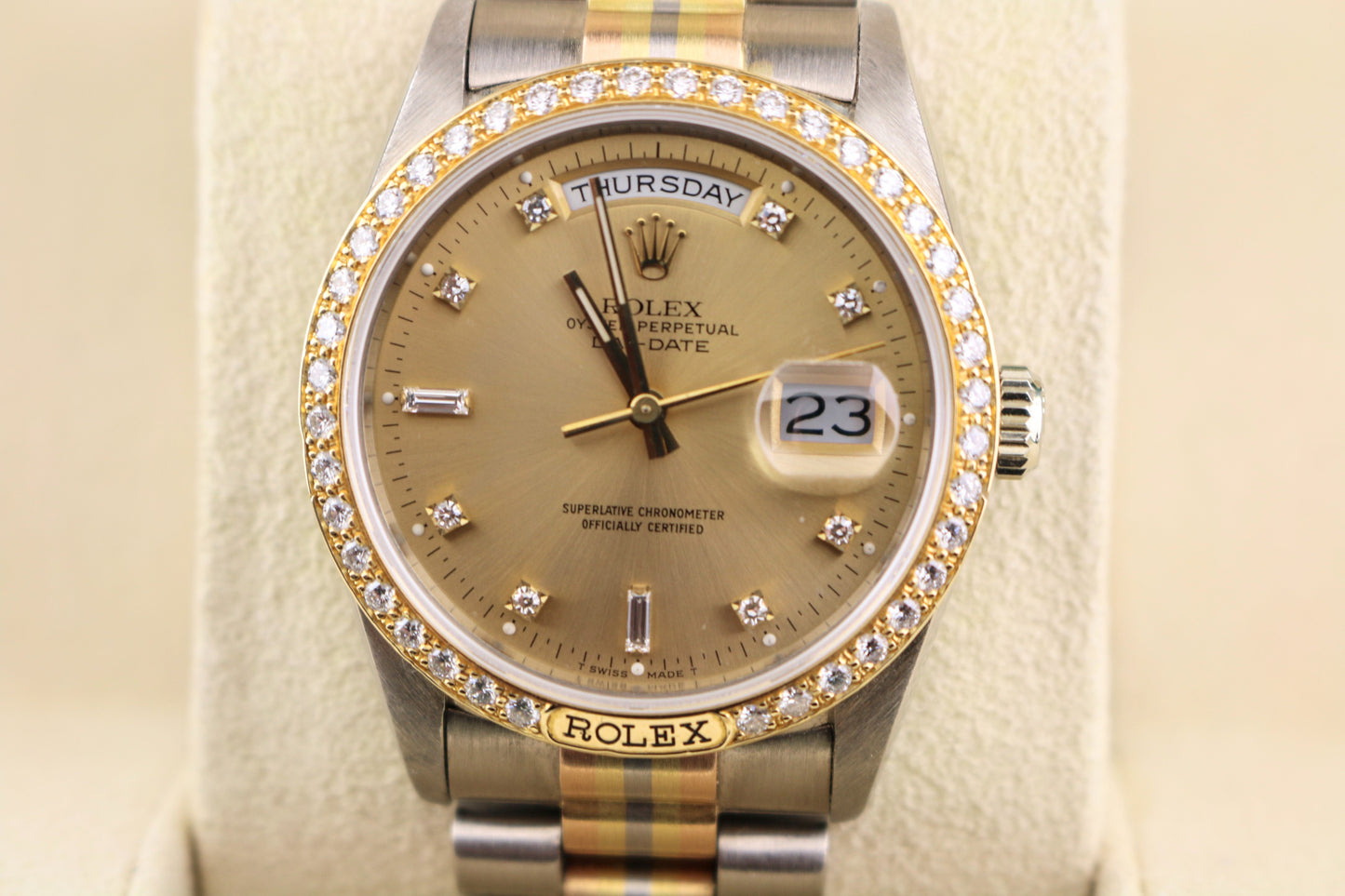 Rolex Day-Date Tridor 18349 Champagne Diamond Dial and Bezel President 18kt 36mm