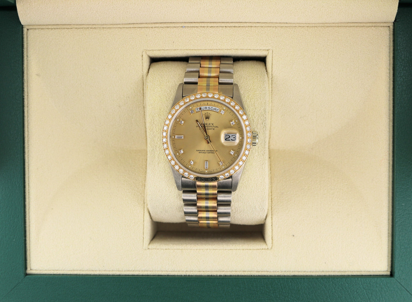 Rolex Day-Date Tridor 18349 Champagne Diamond Dial and Bezel President 18kt 36mm