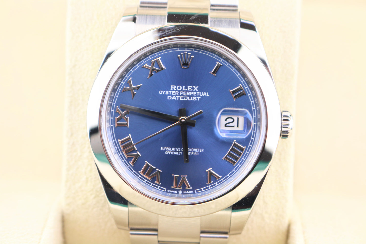 2022 Rolex Datejust 126300 Blue Roman Dial SS Oyster With Papers 41mm