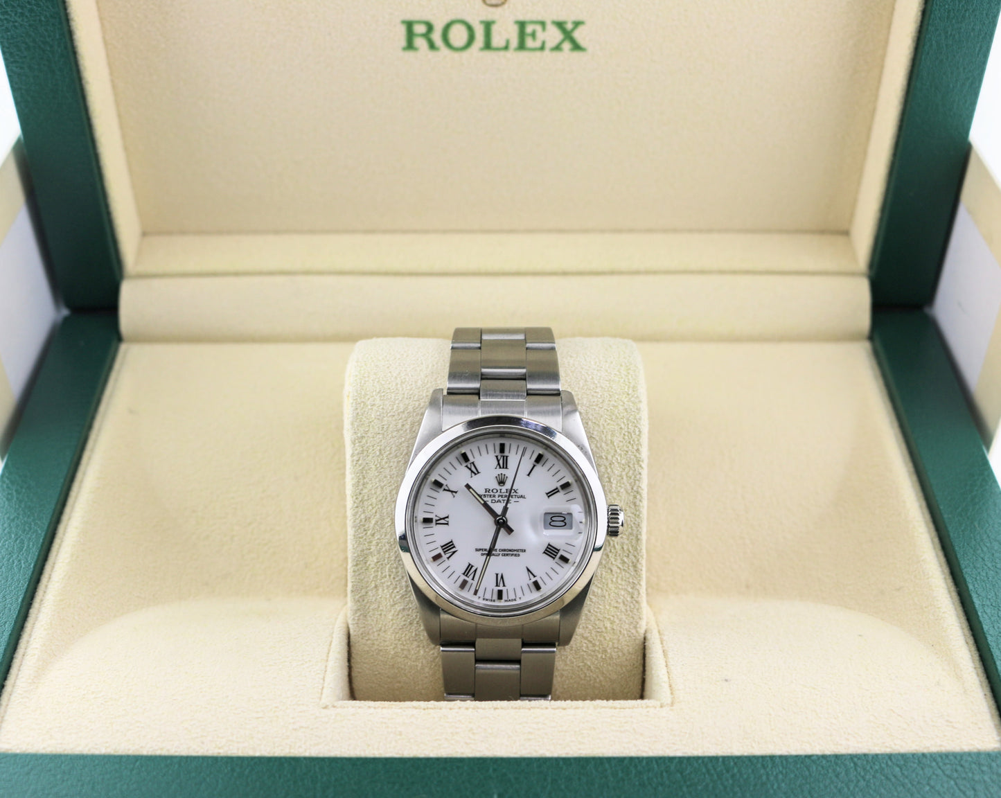 1988 Rolex Date 15000 White Roman Dial SS Oyster No Papers 34mm