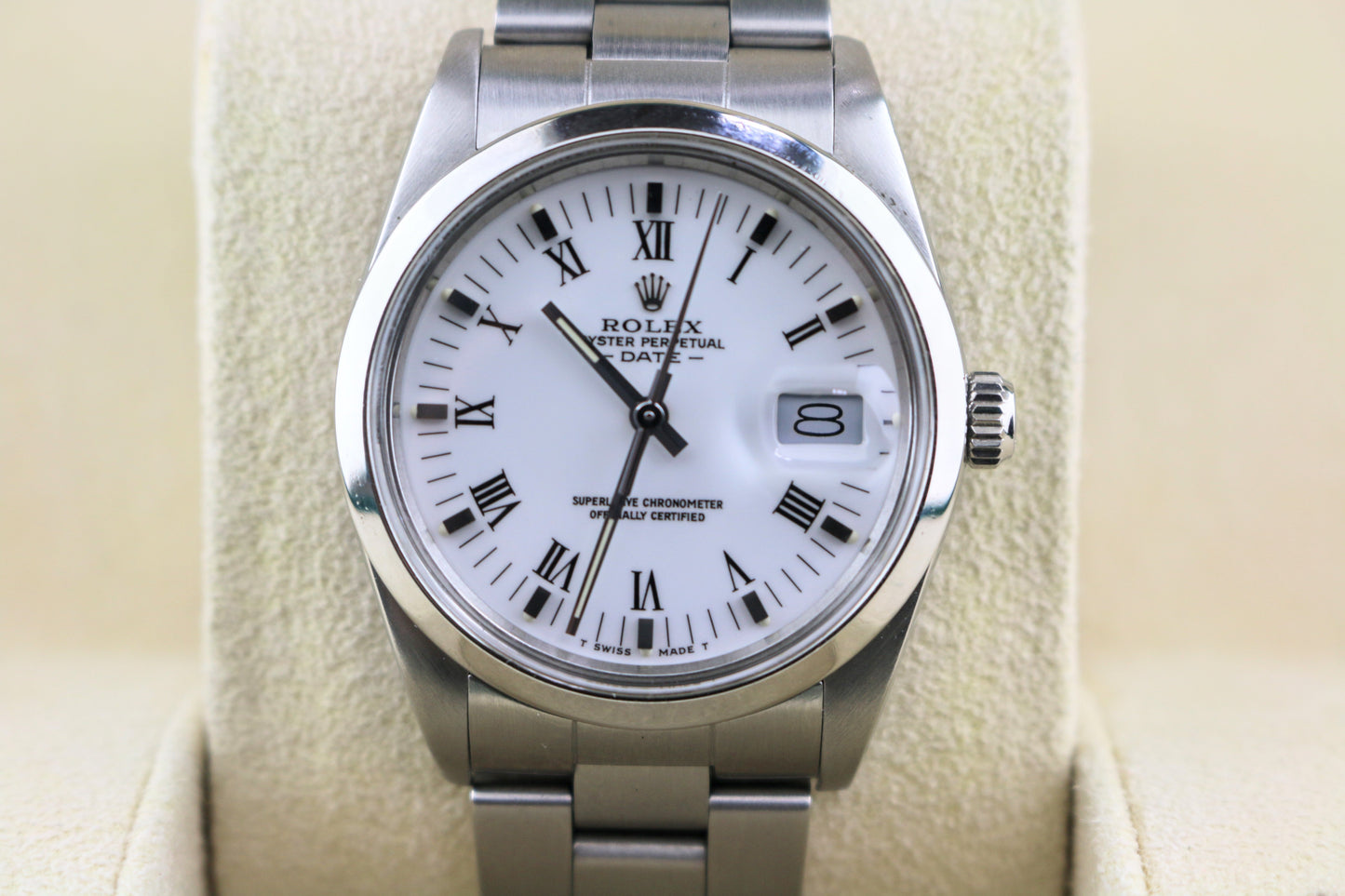 1988 Rolex Date 15000 White Roman Dial SS Oyster No Papers 34mm