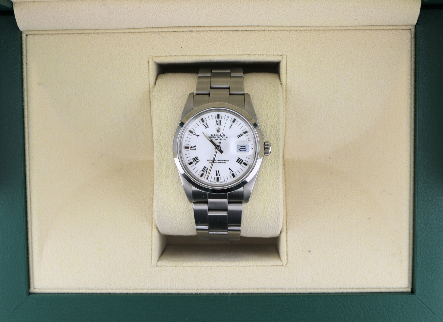 1988 Rolex Date 15000 White Roman Dial SS Oyster No Papers 34mm