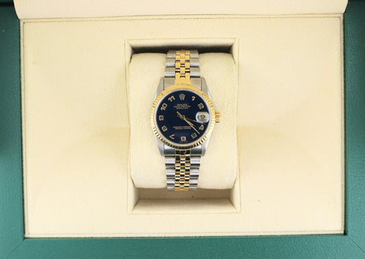 1985 Rolex Datejust Midsize 68273 Blue Arabic Dial TT 18kt Jubilee No Paper 31mm