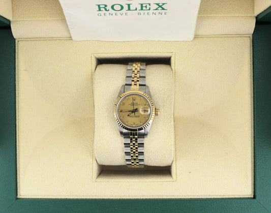 1986 Rolex Lady Datejust 69173 Champagne Arabic Dial TT 18kt Jubilee Papers 26mm