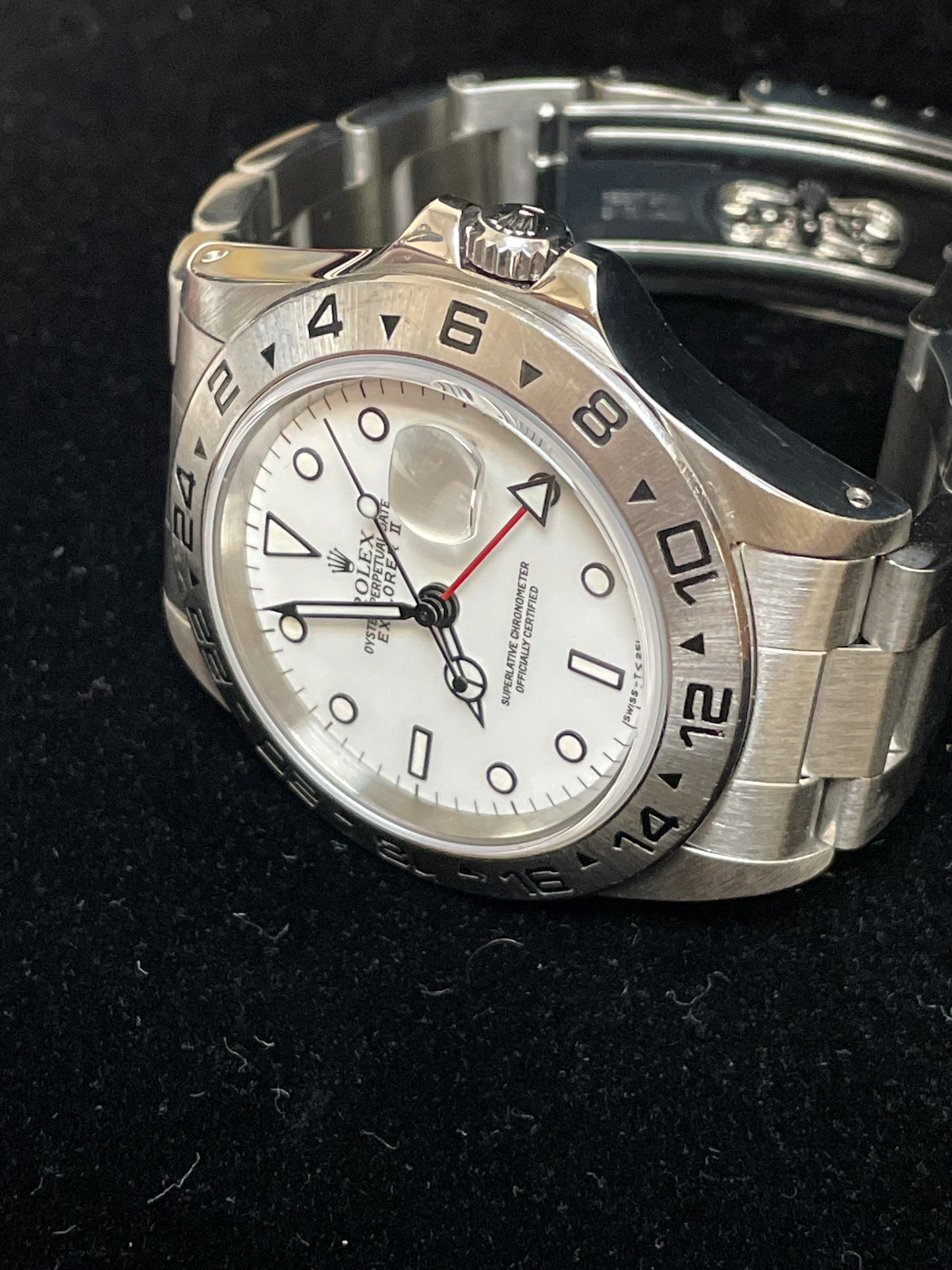 1986 Rolex Explorer II 16550 Transitional White Polar Dial SS Oyster Papers 40mm