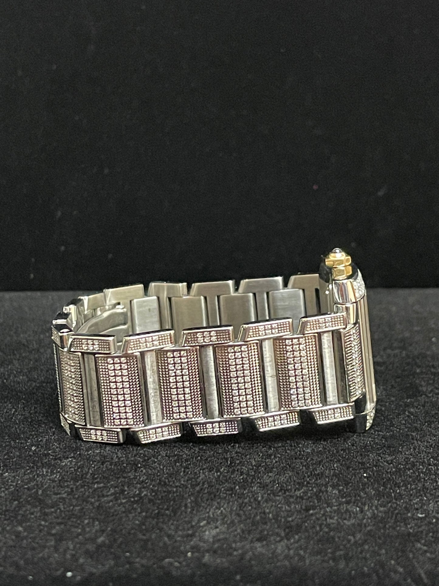 Cartier Tank 2302 Pave Arabic Rainbow Diamond Dial SS Diamond bracelet 28x32mm