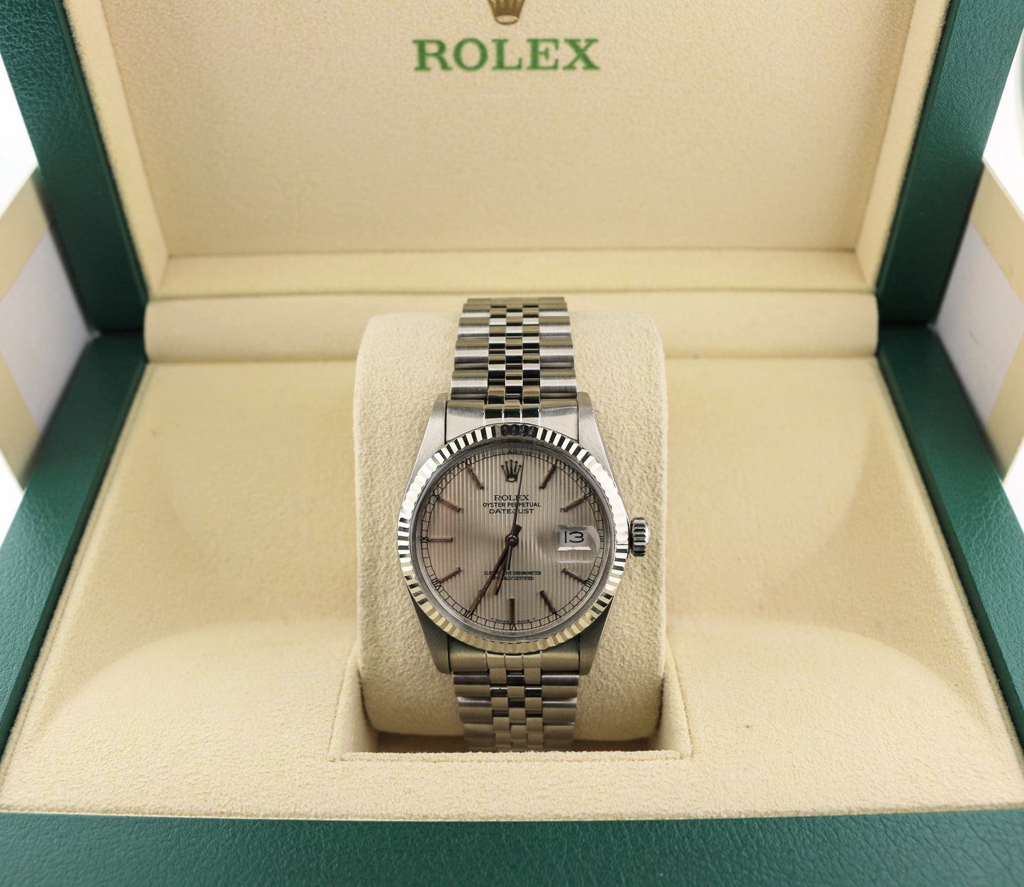 1984 Rolex Datejust 16014 Silver Tapestry Dial SS Jubilee No Papers 36mm
