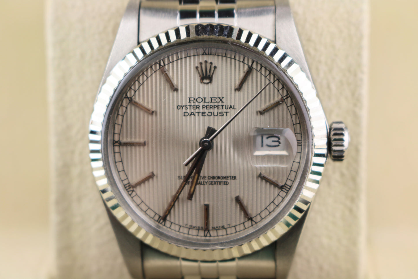 1984 Rolex Datejust 16014 Silver Tapestry Dial SS Jubilee No Papers 36mm
