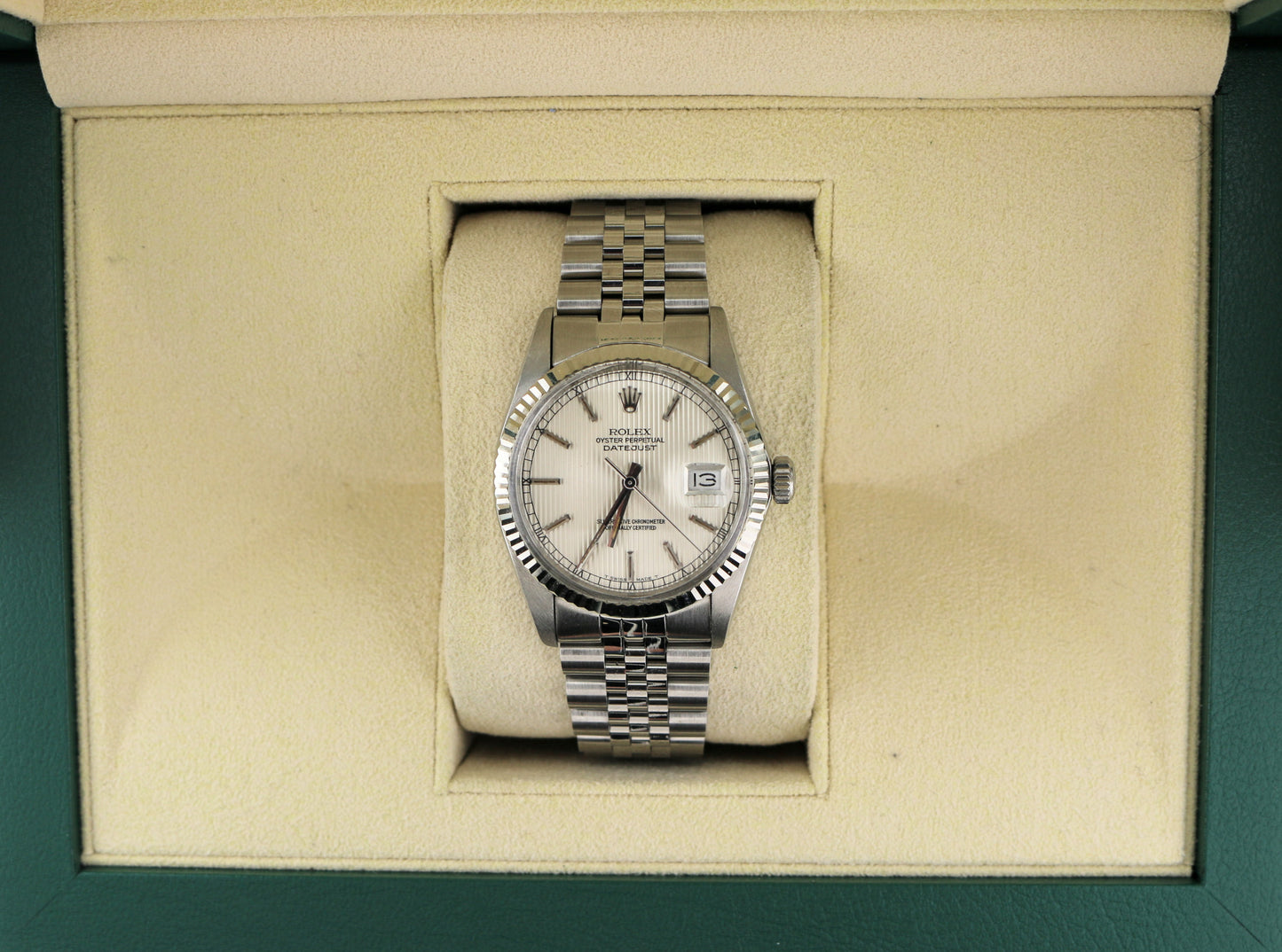 1984 Rolex Datejust 16014 Silver Tapestry Dial SS Jubilee No Papers 36mm