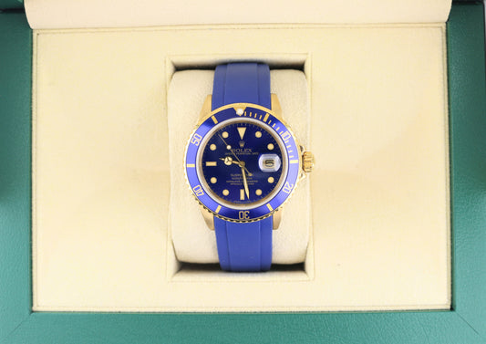 1981 Rolex Submariner 16808 Blue Dial Blue Rubber Strap 18kt Gold No Paper 40mm