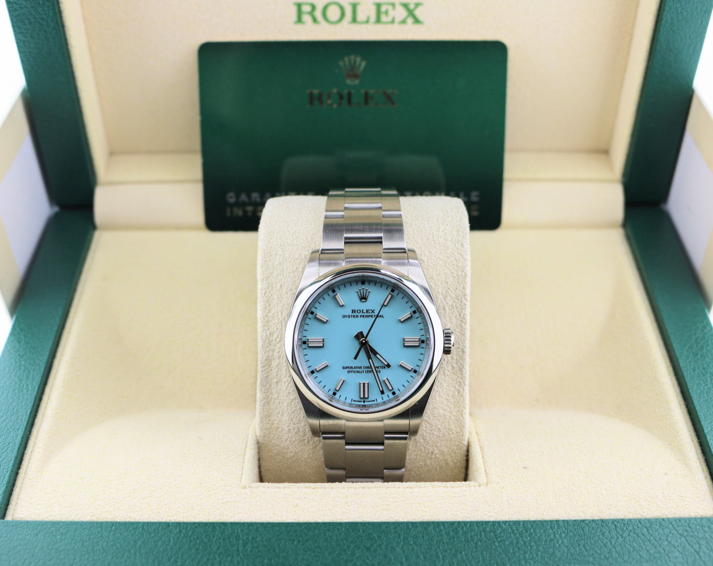 2021 Rolex Oyster Perpetual 126000 Tiffany Dial SS Oyster With Papers 36mm