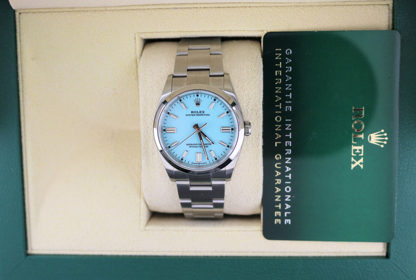 2021 Rolex Oyster Perpetual 126000 Tiffany Dial SS Oyster With Papers 36mm