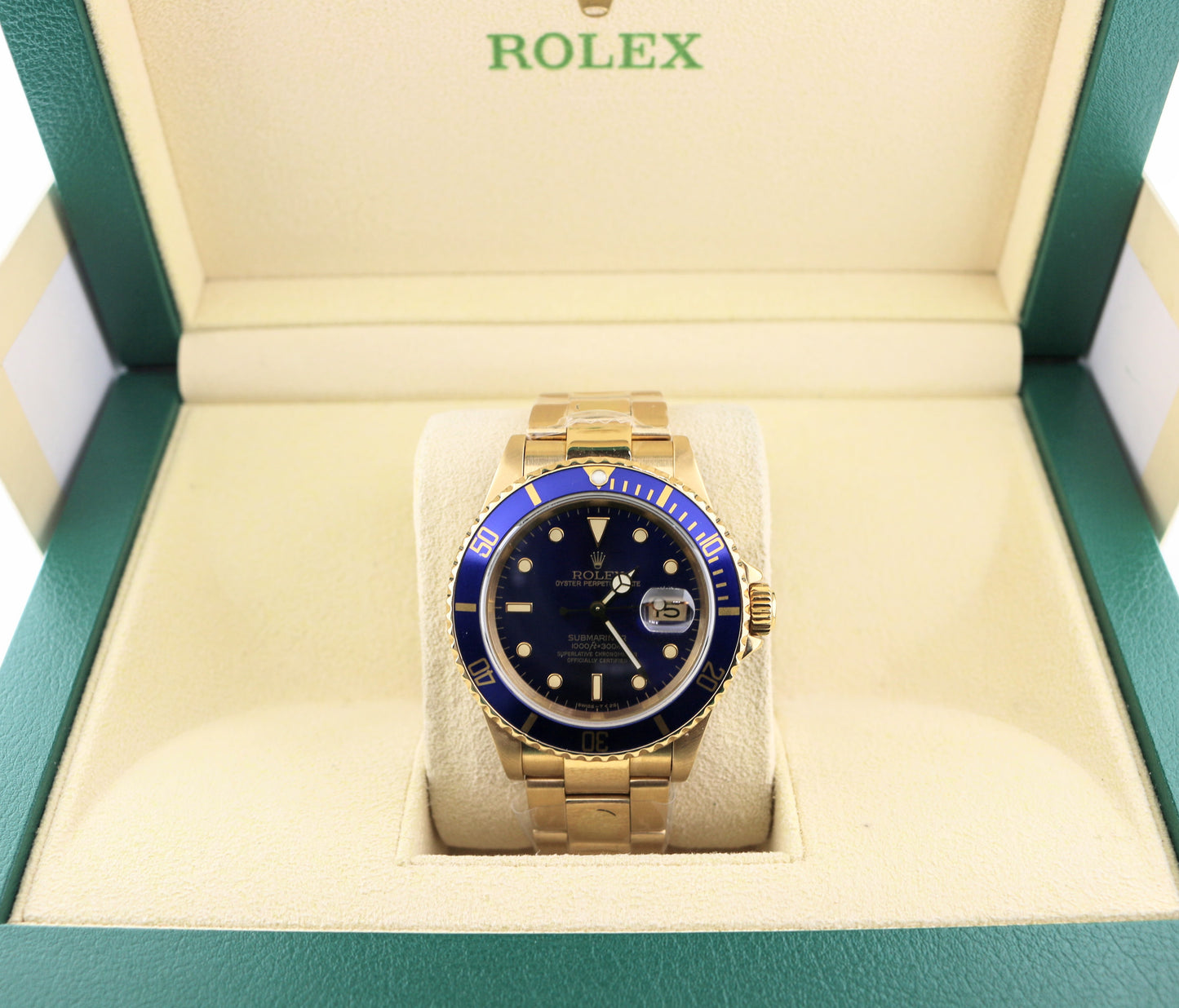 1990 Rolex Submariner Date Bluesy 16618 Blue Dial 18kt YG Oyster No Papers 40mm