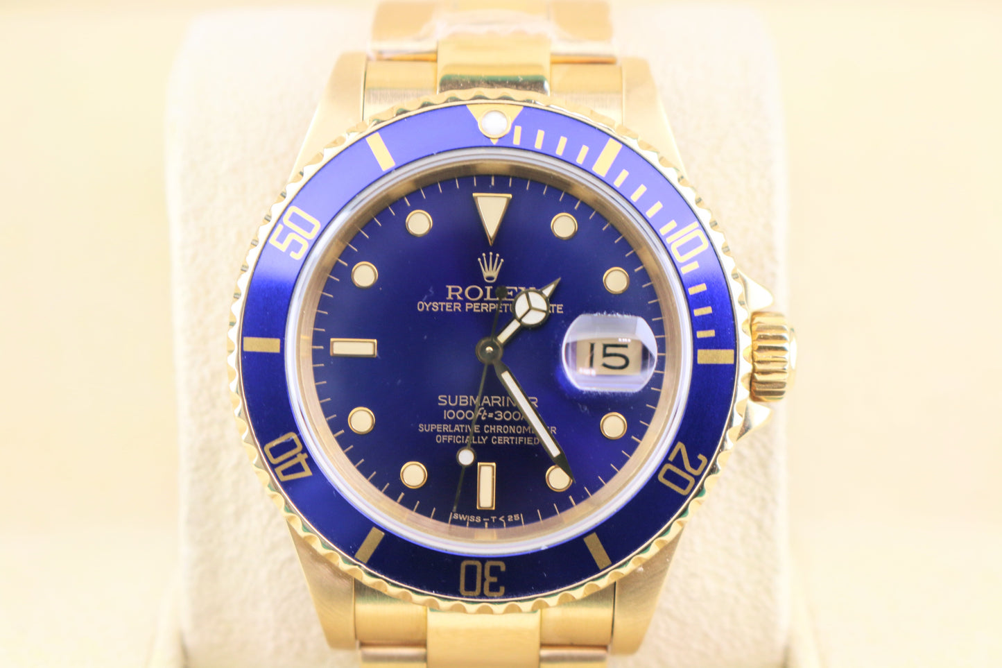 1990 Rolex Submariner Date Bluesy 16618 Blue Dial 18kt YG Oyster No Papers 40mm
