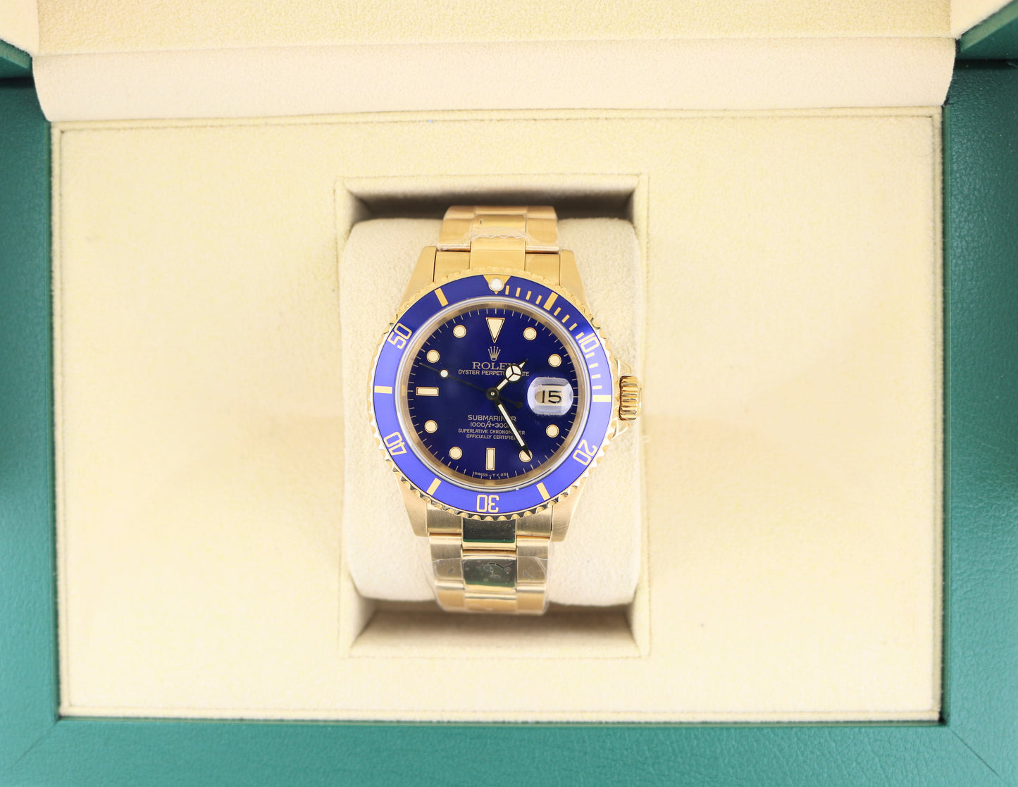 1990 Rolex Submariner Date Bluesy 16618 Blue Dial 18kt YG Oyster No Papers 40mm