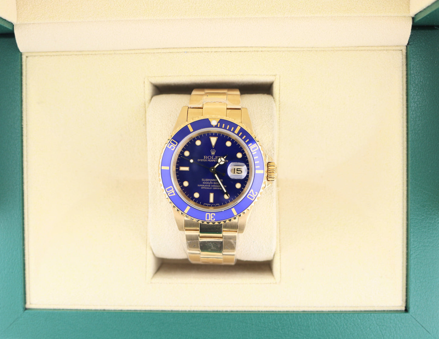 1990 Rolex Submariner Date Bluesy 16618 Blue Dial 18kt YG Oyster No Papers 40mm