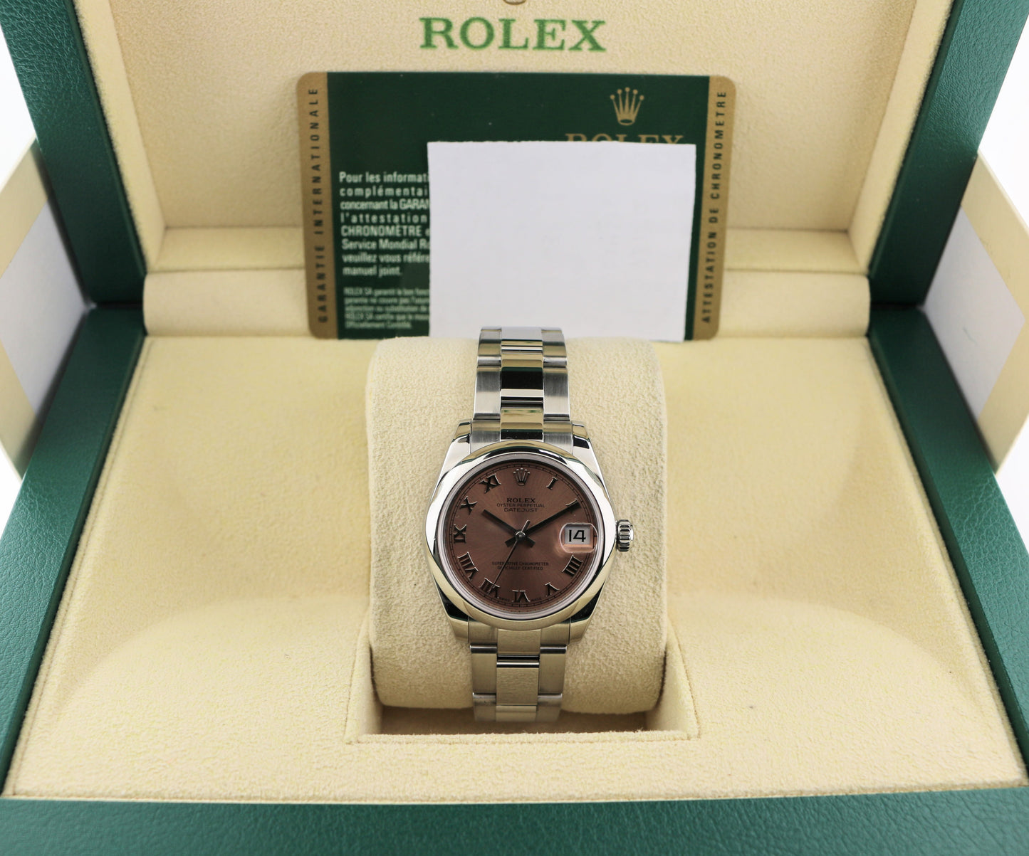 2012 Rolex Midsize Datejust 178240 Pink Roman Dial SS Oyster With Papers 31mm