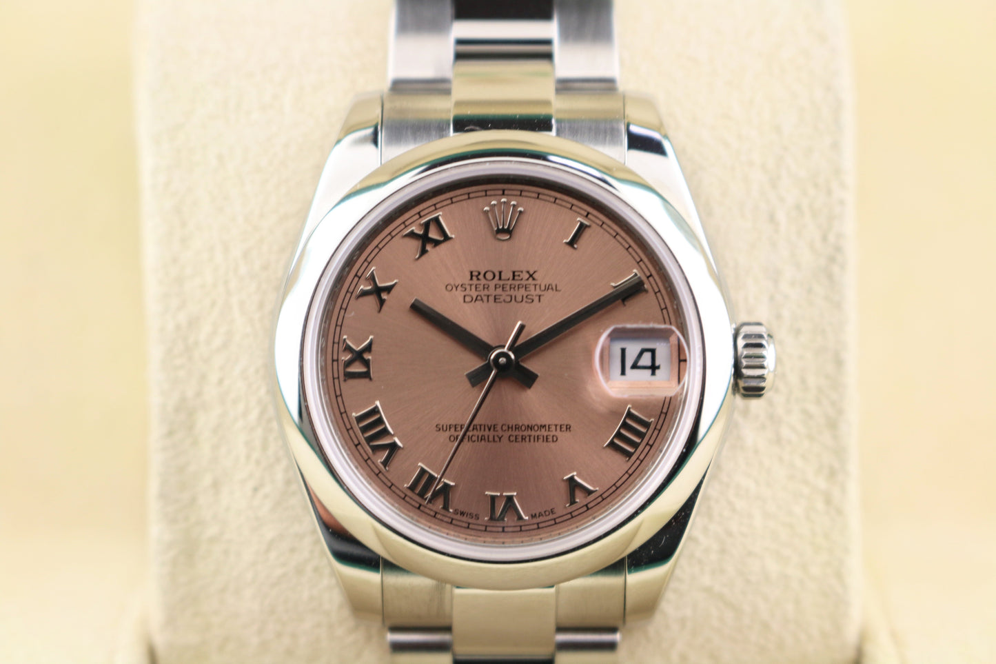 2012 Rolex Midsize Datejust 178240 Pink Roman Dial SS Oyster With Papers 31mm