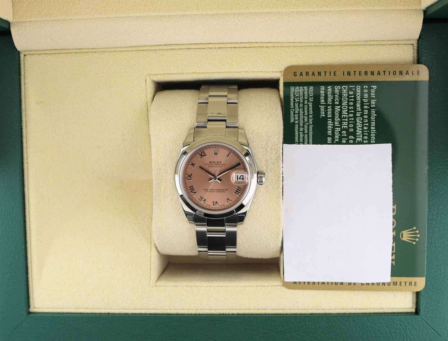 2012 Rolex Midsize Datejust 178240 Pink Roman Dial SS Oyster With Papers 31mm