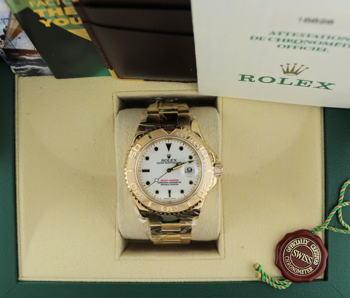 2001 Rolex Yacht-Master 16628 White Dial YG 18kt Oyster With Papers + Books 40mm