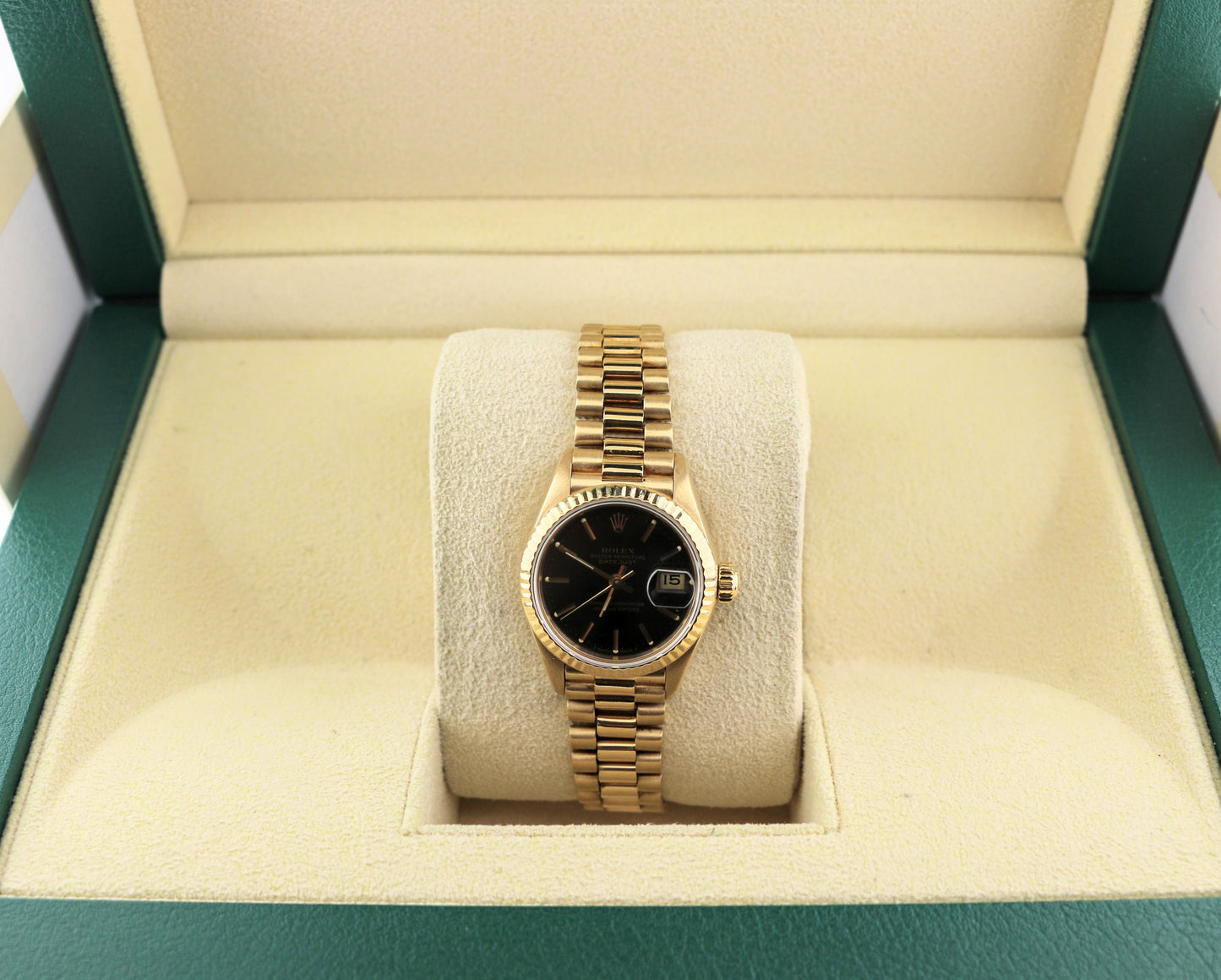 1986 Rolex Ladies President 69178 Black Dial 18kt YG Datejust No Papers 26mm