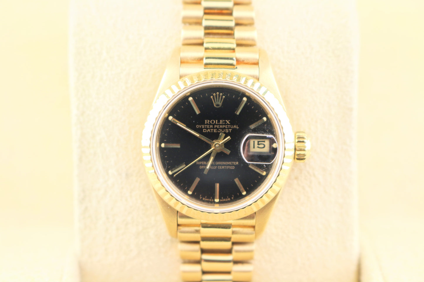 1986 Rolex Ladies President 69178 Black Dial 18kt YG Datejust No Papers 26mm