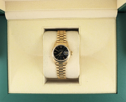 1986 Rolex Ladies President 69178 Black Dial 18kt YG Datejust No Papers 26mm